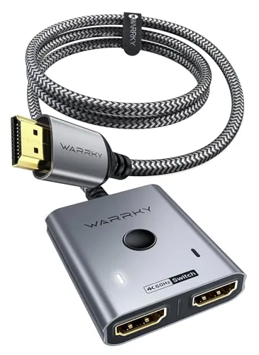 Switch HDMI 4K@60Hz, WARRKY [Aluminio, Cable Fijo de Nailon 1m] HDMI Splitter Bidireccional 2 entradas 1 Salida (Una Pantalla a la Vez) Admite HDR/HDCP 2.2/1080p 3D para TV, PC, PS5, Xbox