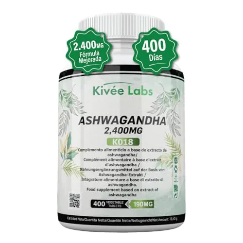 Ashwagandha 2400mg | 400 Micro Comprimidos 50:1 Alta Pureza | Suplemento Adaptógeno para Reducir Estrés, Cortisol y Mejorar el Descanso | Suministro para 13 Meses | Vegano y Sin Gluten
