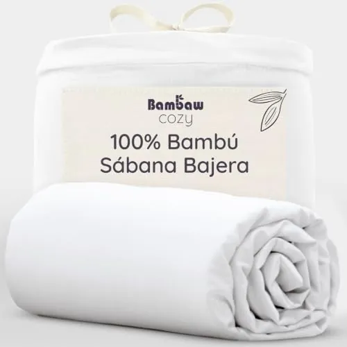 Bambaw Sabana Bajera 180x200 Bambu, Bolsillo 35 cm, Sabanas Frescas Verano, Ropa de Cama 180 cm de Bambú Hipoalergénico y Refrescante, Sabanas Termorreguladoras (Blanco)