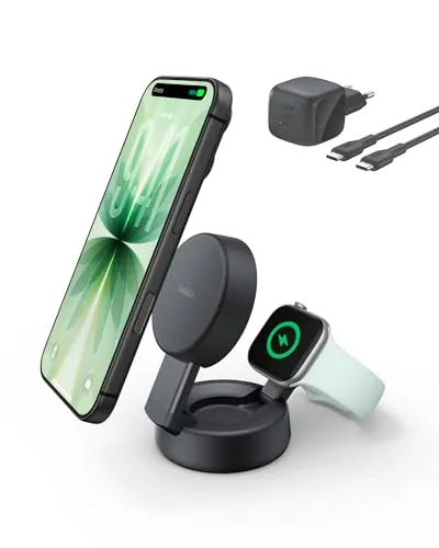 Belkin UltraCharge Pro Cargador Inalámbrico Magnético 2 en 1 Qi2 25W Carbón