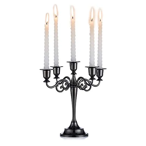 Sziqiqi Candelabro Negro de Zinc, 5 Brazos, para Velas y Halloween