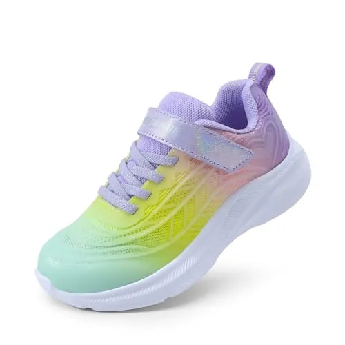 DREAM PAIRS Zapatillas Deportivas Sin Cordones para Niños Running Correr Antideslizantes con Punta Resistente a Las Patasdas,Size 35,Verde/Amarillo/Morado,SDRS2411K