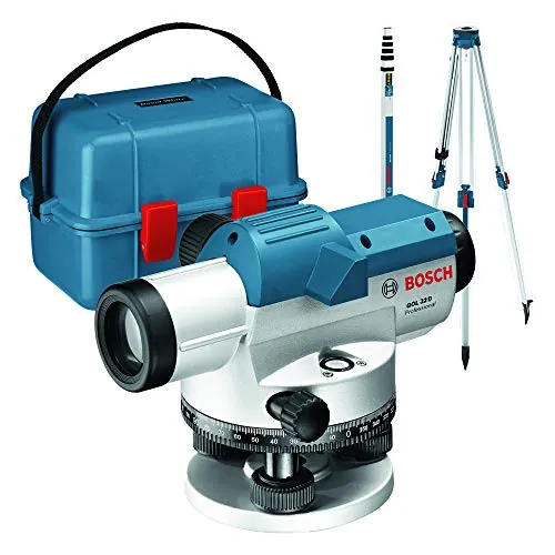 Bosch Professional Nivel Óptico GOL 32 D (aumento 32x, unidad de medida: 360 grados, alcance: hasta 120 m, regla graduada GR 500, trípode BT 160, en maletín de transporte)