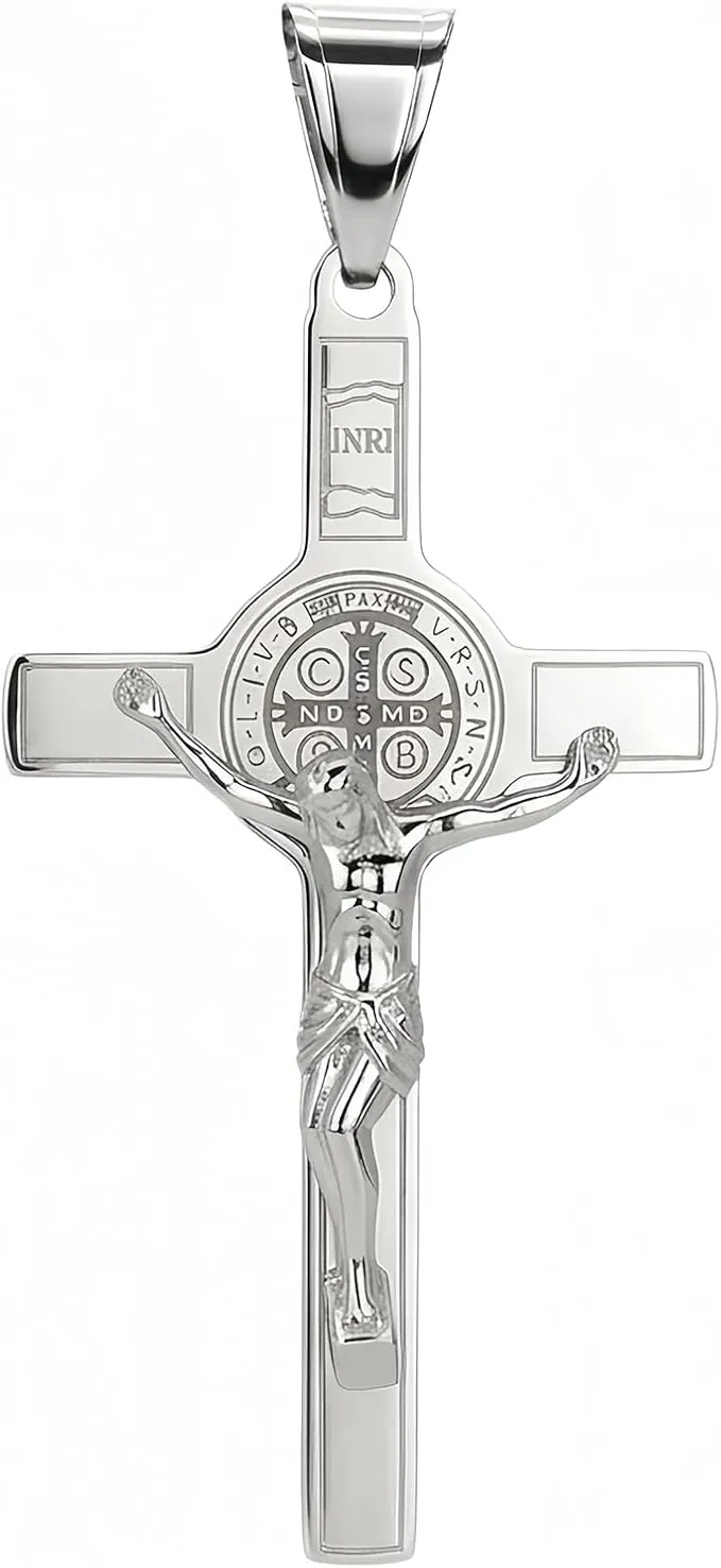 Medalla de santo patrón de acero inoxidable católica, crucifijo de San Benito, colgante de protección, amuleto, regalos para hombres y mujeres
