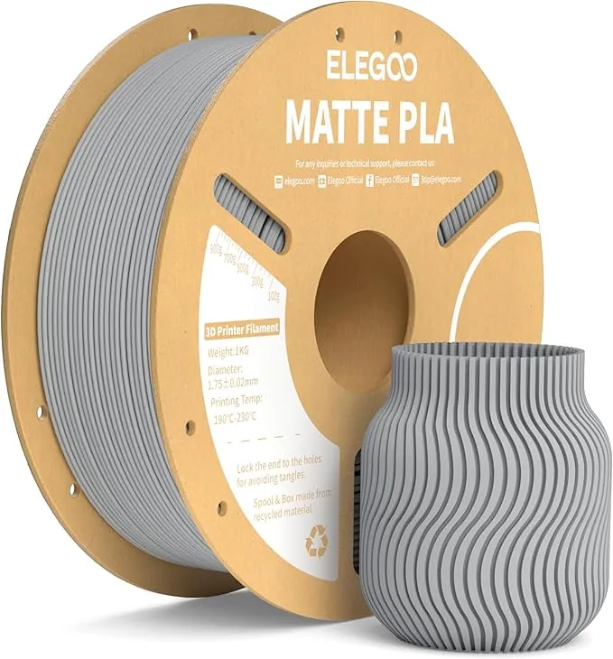 ELEGOO Filamento PLA MATE 1.75 1KG Gris, Filamento para Impresora 3D, Precisión Dimensional +/- 0.02mm, Carrete Filamento 3D,para Mayoría Impresoras 3D