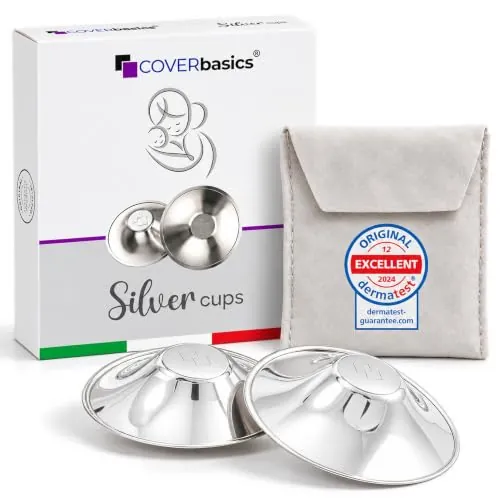 COVERbasics Pezoneras de Plata para la Lactancia Materna (Regular) | Copas protectoras para pezones sensibles e irritados en el embarazo y posparto, Producto Sanitario dermatológicamente probado