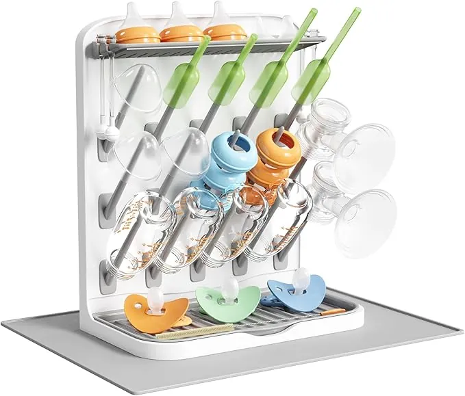 Lifewit Escurridor Grande para Biberones con Alfombrilla de Drenaje, Escurridor Vertical con 15 Ganchos y Caja ExtraíBle para Tetinas, Apto para Pajitas a PresióN y Accesorios para Sacaleches