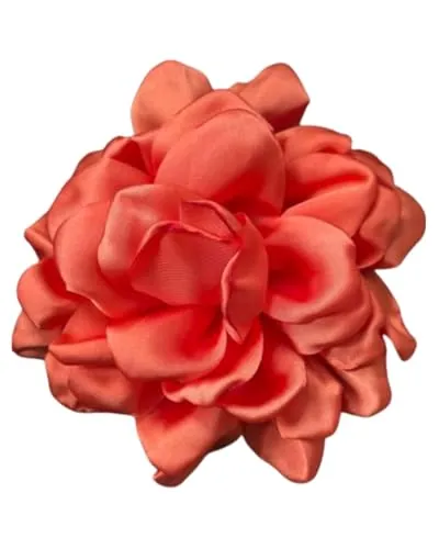 LOZTBUE 1 pieza broche de flor de rosa, broche grande de muselina, pinza para el pelo, clásico, elegante, hecho a mano, de flor, adecuado para boda, fiesta, baile (Orange clair)