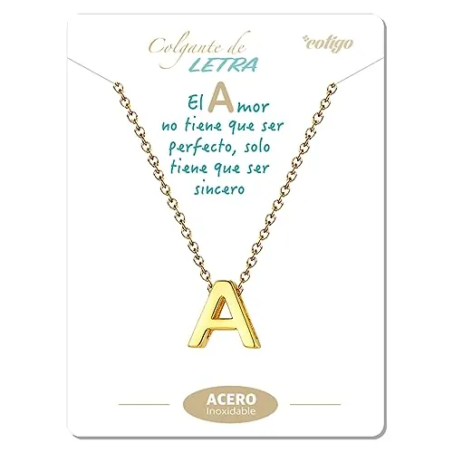 cotigo Collar Inicial Acero Inoxidable, Collar Mujer con Colgante letra A-Z Pequeñas - Bisutería Regalo Madre Cumpleaños, Novia o Amigas, Color Plateado y Dorado (A-DORADO)