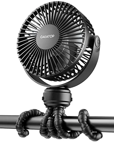 Gaiatop Ventilador portátil para cochecito, recargable, de clip, 3 velocidades, rotación 360°, trípode flexible, refrigeración de escritorio
