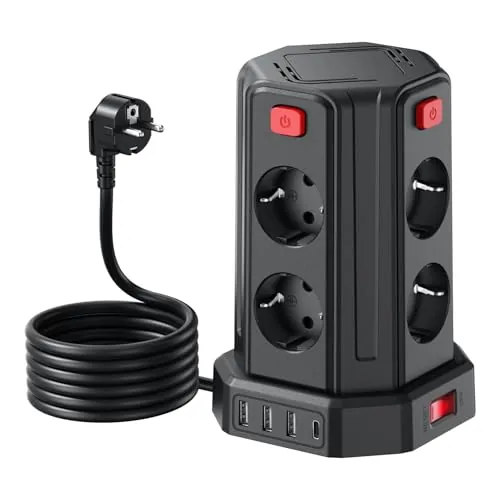 8 AC Regletas Enchufes con 3 M Alargador Multiple con 4 Interruptor y 4 USB