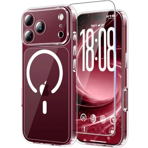 TAURI Funda Magnética para iPhone 18 Pro 6.3", Transparente | [No Amarillea] con HD Protectores de Pantalla, [Protección de Grado 15 FT] Mejorada Protección Anti-Arañazos Case
