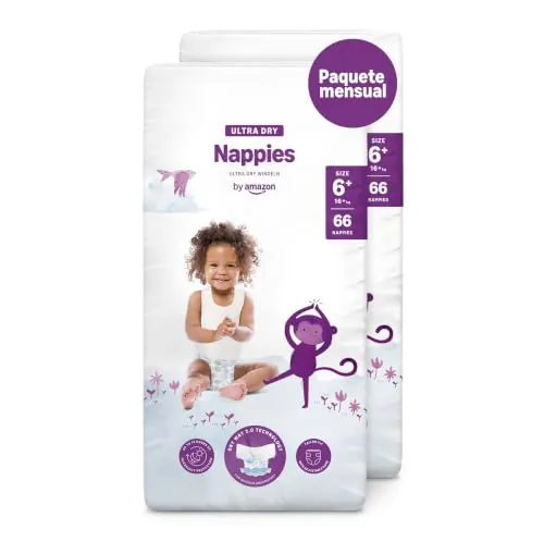 By Amazon Pañales Ultrasecos, Talla 6+ (más de 15kg), 132 Unidades (2 Paquetes de 66)