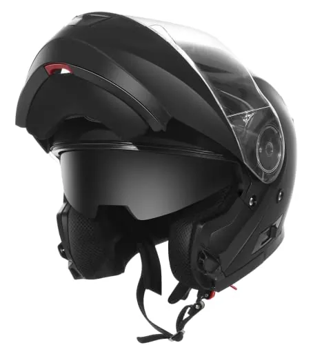 Casco Moto Modular ECE Homologado - YEMA 1650926M Casco de Moto Integral Scooter para Mujer Hombre Adultos con Doble Visera-Negro Mate-S