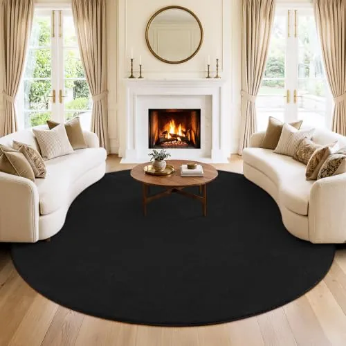 Rezutan Alfombra Redonda Grande 200 cm - Negro, de Pelo Corto Lavable