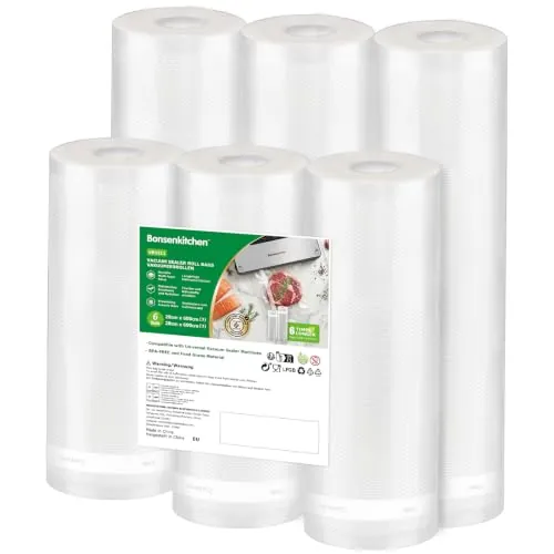 Bonsenkitchen Bolsas Vacío Alimentos, 3 Rollos 28x600cm + 3 Rollos 20x600cm