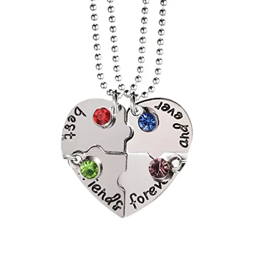 MenYiYDS 4 piezas BFF collares amistad collar para siempre mejores amigos para niñas regalos de cumpleaños colgante cadena regalos (plata)