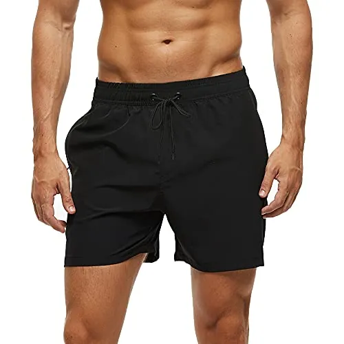 Arcweg Bañadores Hombres Pantalones Cortos Hombres Deportes con Malla Forro Elástico Correas Ajustable Bolsillos con Cremallera Secado Rápido Playa Verano Negro M(EU)