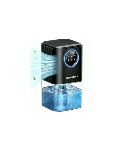1700ML Deshumidificador Pequeño, Homtronics Silencioso Deshumidificador | Temporizador Up to 24H, Modo de Sueño Silencioso, Apagado Automático, Con 7 Luces de Color, para Baño, Dormitorios -Negro