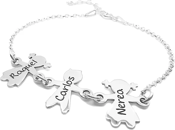 Pulsera Mamá Personalizada con nombres - Fabricada en plata de ley 925/1000 - Niños con Nombres - Regalo día de la Madre - Regalo Mamá
