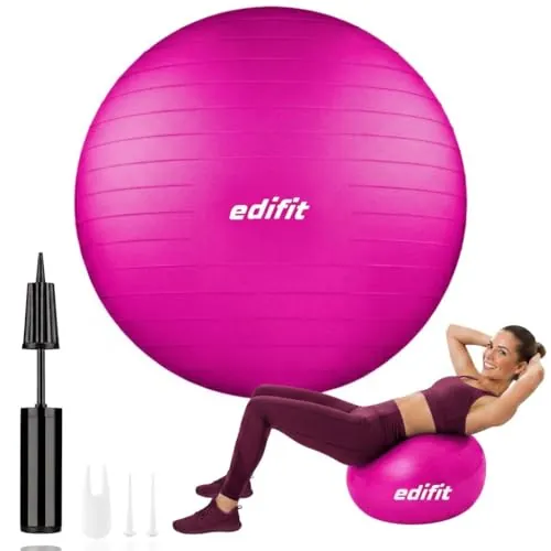 EDIFIT, Pelota de Pilates, 55,65 y 75, Ejercicio en Casa, Incluye Hinchador, Fitball, Embarazadas, Accesorios Yoga, Gimnasio, Varios Tamaños (65cm, Rosa)