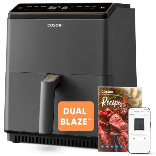 Cosori Dual Blaze Air Fryer WiFi 6,4L, Freidora de Aire sin Aceite 11 en 1, Temperatura y Tiempo Ajustables, 90+ Recetas en la App Creadas por Chef en Español, Apto para Lavavajillas, Gris