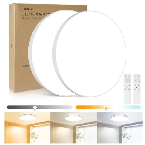 OUILA 2PCS Plafon LED Techo, 24W 2000LM Lampara Techo con Mando a Distancia | 3000K-6500K IP44 Lampara LED Techo Regulable Plafones para Techo Led para Dormitorio Cocina Salon Baño Comedor Pasillo Ø28cm