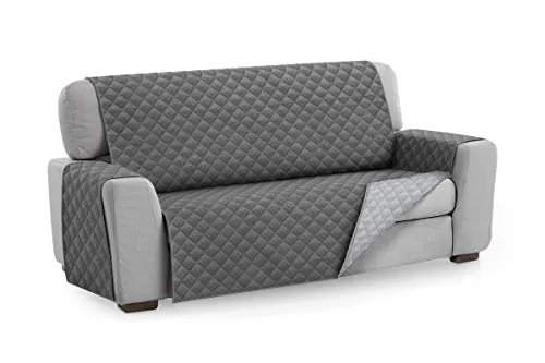 Textilhome Funda Cubre Sofá Malu, Sofas de 4 Plazas(200 cm), Protector Acolchado Reversible Universal, Ideal para Mascotas, Resistente a Arañazos y Pelos, Color Gris