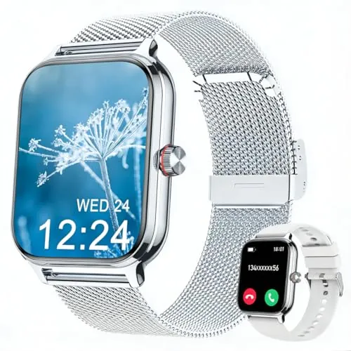 LODIMEKE Reloj Inteligente Mujer Hombre con Llamadas AI Voz y Whatsapp, 1.96" Smartwatch Monitor de Presión Arterial/SpO2/ Sueño/Podómetro/ 100+ Deportes, Pulsera Regalo iOS Android