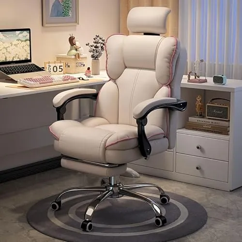 WXJHL Silla de Oficina con Reposacabezas,Silla Ejecutiva de Respaldo Alto con Reposapiés y Soporte Lumbar Ergonómico,Sillas para Computadora y Videojuegos para Oficina en Casa(Blanco)