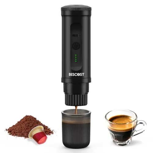BESCOST Cafetera Portátil, Cafetera Portatil Capsulas 20BAR, 9600mAh, USB-C