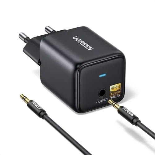 UGREEN Receptor Bluetooth 6.0 LDAC/SBC/AAC Audio Adaptador 3.5 mm Hi-Res HiFi Baja Latencia Inalámbrico Alimentación Eléctrica con Conexión Directa Compatible con Teléfono Tablet Altavoz Amplificador