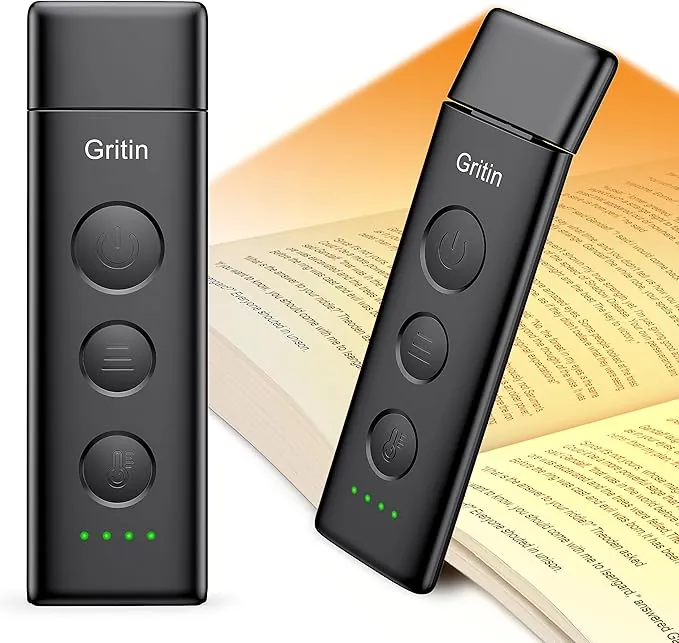 Gritin Luz de Lectura, Lámpara de Lectura Recargable con Pinzas, 3 Colores de Protección Ocular & 5 Brillos Continuamente Ajustables - Luz Libro de Ángulo Ajustable, Regalo Amantes para Leer