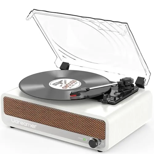 Udreamer Tocadiscos Bluetooth Tocadiscos de Vinilo Soporte USB AUX-in Auriculares RCA Line-out 3 Speed Diseño de Espejo Blanco