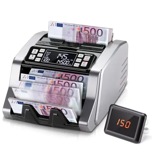 MUNBYN 2026 Nuevo Contador de Billetes, Detección de Billetes Falsos UV/MG/IR/MT para Euros/Dólares, Modos de Añadir/Lote/Valor, Pantalla LED Externa, Protección de 2 Años, No Cuenta montos Mixtos