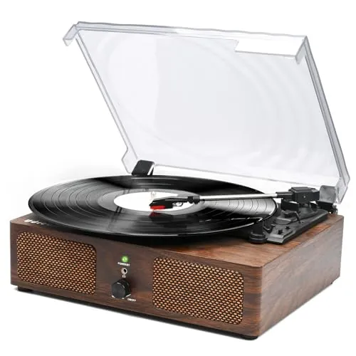 Udreamer Tocadiscos, Tocadiscos con Altavoces Integrados y Bluetooth Accionado por Correa, Fonógrafo Vintage de 3 Velocidades para Disfrutar de la Música y Decoración del Hogar Café de Madera