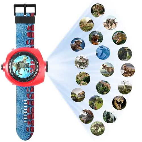 Vicloon Reloj Electrónico con Dibujos Animados, Reloj de Pulsera con Proyector con 20 Patrones de proyección, Reloj de Pulsera con Proyector Digital, Regalos de Cumpleaños Niños y Niñas - Dinosaurio