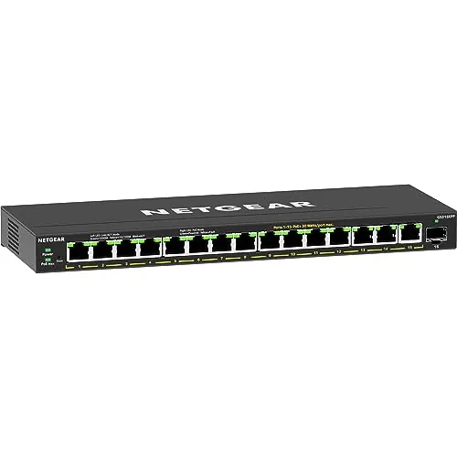 NETGEAR Switch PoE de 15 Puertos GS316EPP, Switch Ethernet Plus con 15 Puertos PoE+ (231W) y 1 Puerto 1G SFP, Montaje de sobremesa/Pared