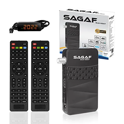 Leyf & Sagaf SUD-0507 Mini Satelite Receptor - DVB-S2 - Full HD 1080p Satélite Digital - Decodificador Receptor Satelite (HDTV, Scart, USB) - 2X Telecomando, Sólo para Canales alemanes