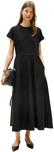 Tommy Hilfiger Vestido Mujer Modern Cody Midi Mix Fit & Flare, Negro (Black), S