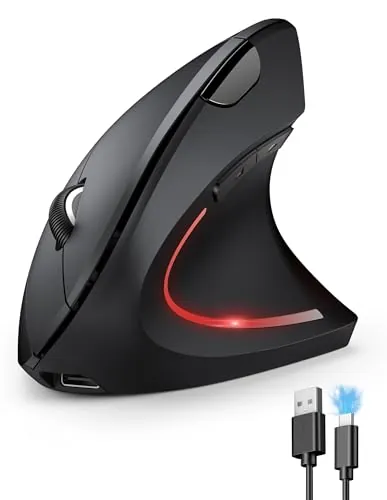 TECKNET Ratón Ergonómico Recargable, 4800DPI 2.4GHz Ratón Vertical Silencioso, Ratón Inalámbrico 6 Botones con Receptor USB para PC, Ordenador, Portátil, Mac, Negro