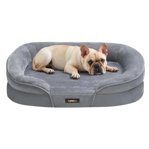 FEANDREA Cama para Perros Grandes, Ortopédica, 76 x 51 x 18 cm | Espuma de Nido de Abeja, Forro Repelente al Agua, Bordes Elevados, Funda Extraíble y Lavable, Colección BLOMFY PGW281G01