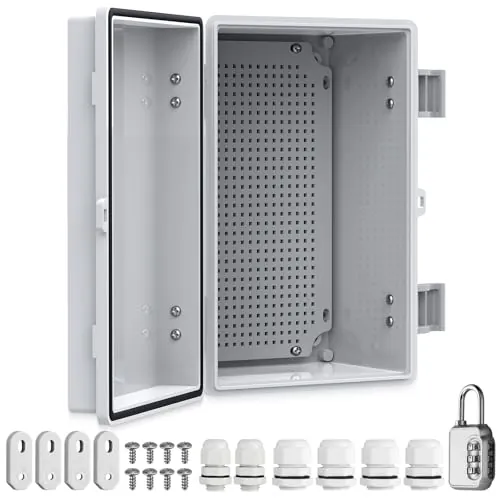KAMTOP Caja Eléctrica Estanca IP67 ABS Opaca Gran Capacidad con Candado Caja de Conexiones Impermeable Exterior para Jardín Piscina RV