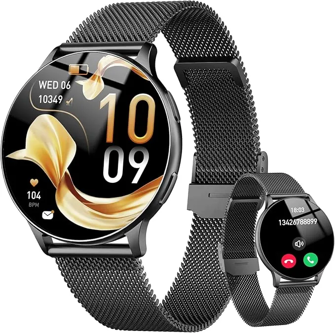 Reloj Inteligente Mujer, 1.32" AMOLED Smartwatch Mujer con Asistente de Voz, Monitor Sueño, Podómetro, Pulsómetro, 120+ Modos Deportivos Smart Watch con Llamadas y Notificación, IP68 para Android iOS