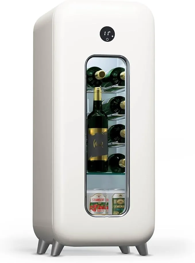 KLARSTEIN Vinoteca para Vinos, Nevera Vino Una Zona, Botellas Vino, Proseco y Cervezas, Vinoteca Pequeña Puerta Cristal para Interior y Exterior, Nevera para Vinos Capacidad 15 Botellas