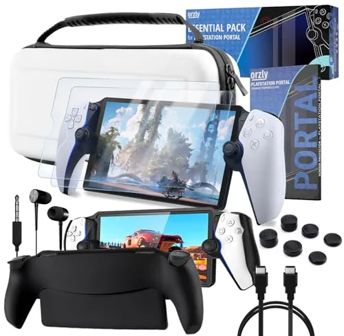 Paquete de accesorios diseñado para PlayStation Portal Estuche y protector de pantalla Estuche con agarre para auriculares Cable de carga Agarre para el pulgar y más para un mejor juego remoto Edición
