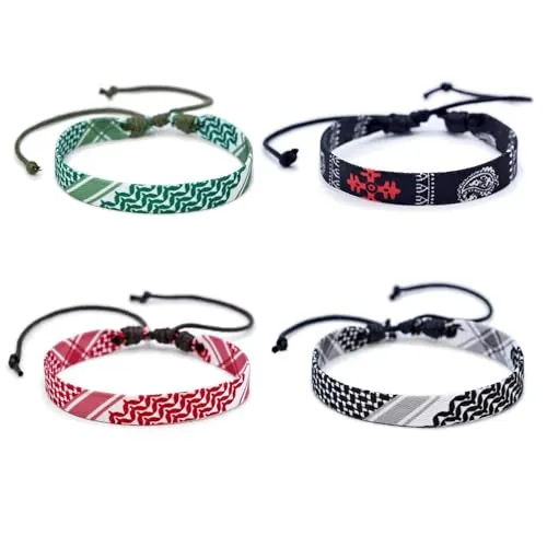 EXPHAIN 4 Piezas de Pulsera de Keffiyeh Palestina para Hombre y Mujer, Hechas a Mano, Tejidas, Ajustables, Joyería de Tela, Ajustable, sin Gemas