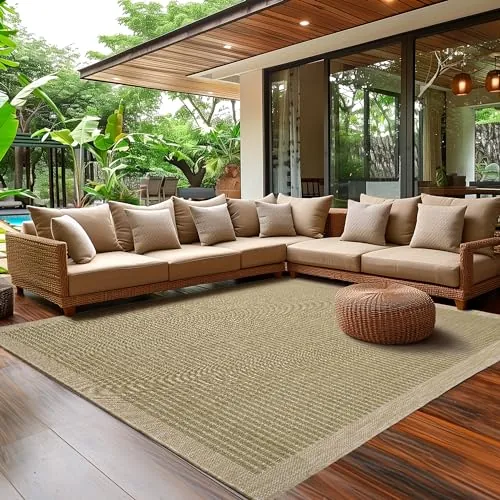 SIMPEX Alfombra exterior impermeable para terraza, balcón, jardín, cocina, diseño liso, tejido plano, aspecto de sisal, lavable, 200 x 290 cm, verde