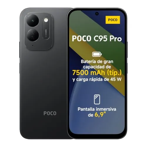 POCO C95 Pro, smartphone de 8+256 GB, negro, 7500 mAh y carga de 45 W
