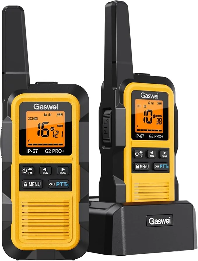 Gaswei G2Pro Walkie-Talkies Profesionales, 2 Unidades - IP67 Impermeable y Flotante, Largo Alcance, SOS, Radio FM, Color Amarillo​